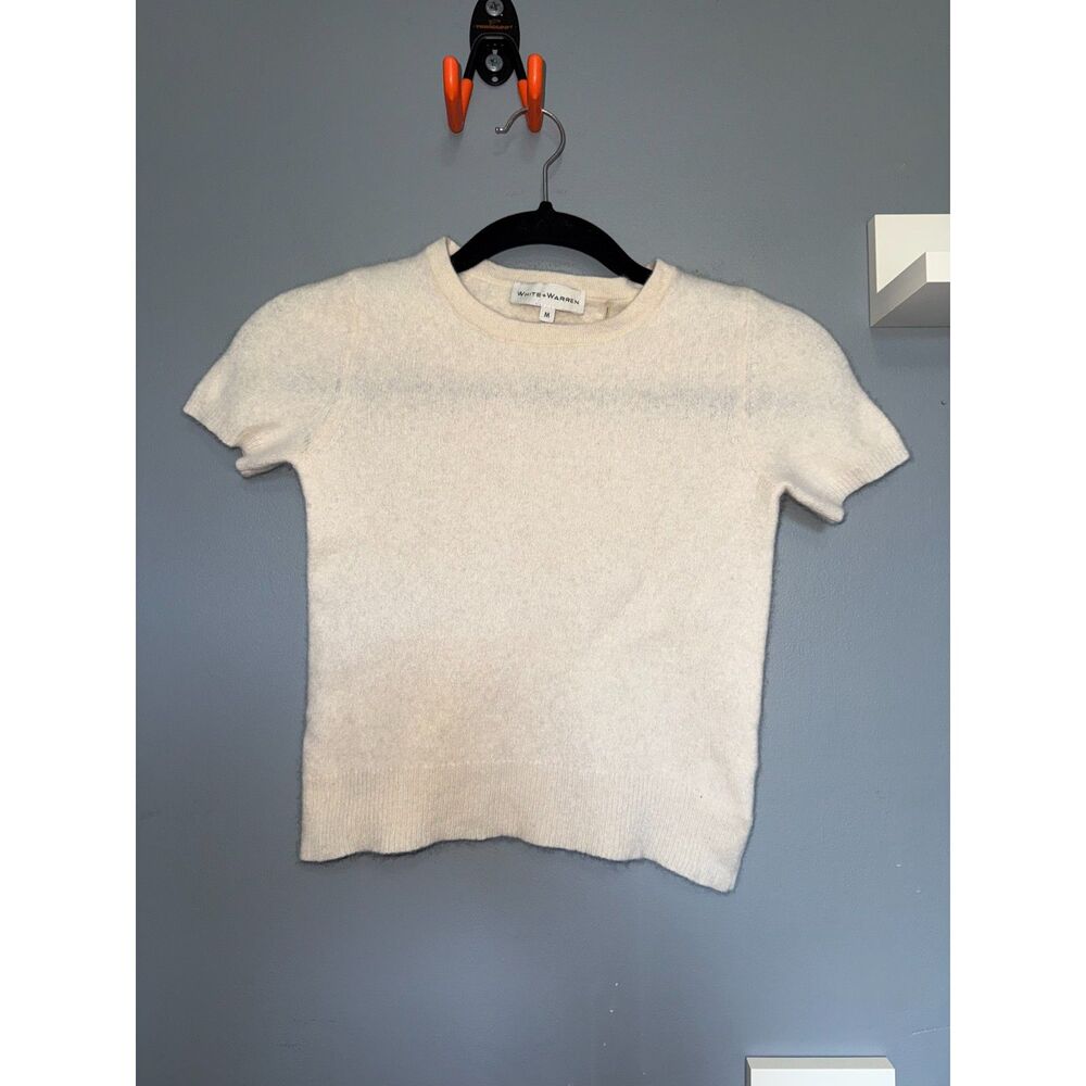 White + Warren 100% Cashmere Cream Short Sleeve Top | Size Medium | Quiet Luxury
